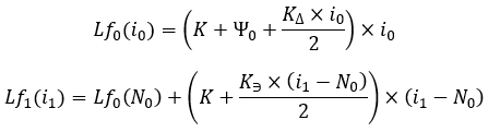 duas fórmulas descrevendo a parte esquerda e direita da curva