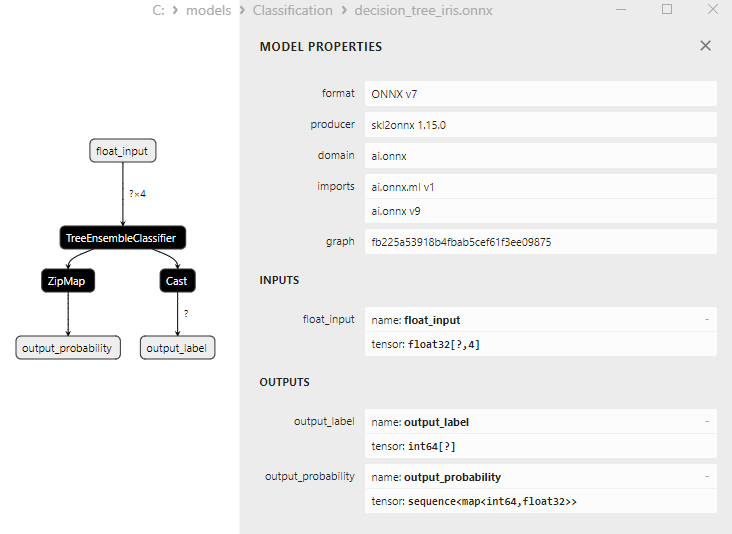 Рис.26. ONNX-представление модели Decision Tree Classifier в Netron