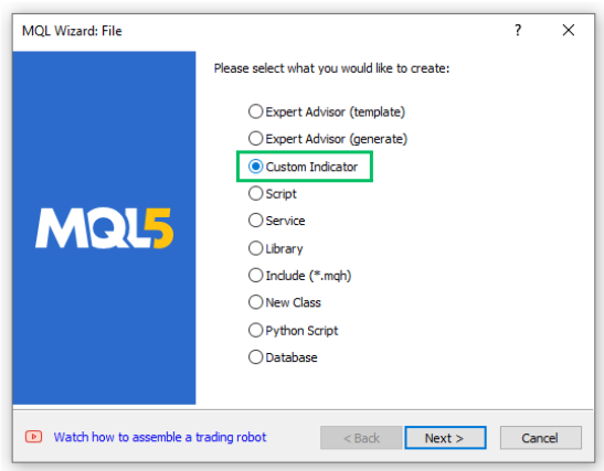 Create new custom indicator with the MQL5 Wizard