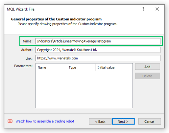 Creating a new custom indicator with MQL5 wizard