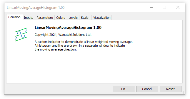 MT5 Indicator setup input window (panel)