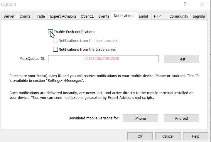 Configure MetaTrader 5 Terminal Push Notifications