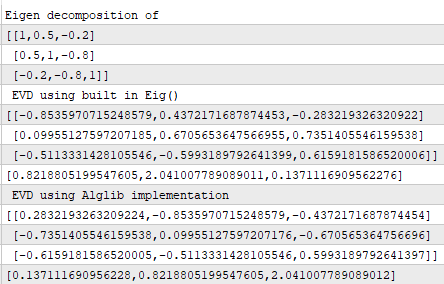 EVD test output