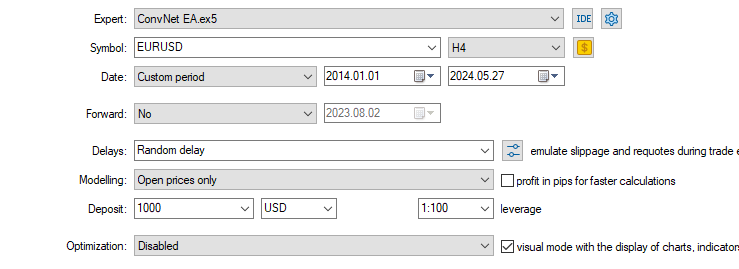 convNet EAストラテジーテスター設定