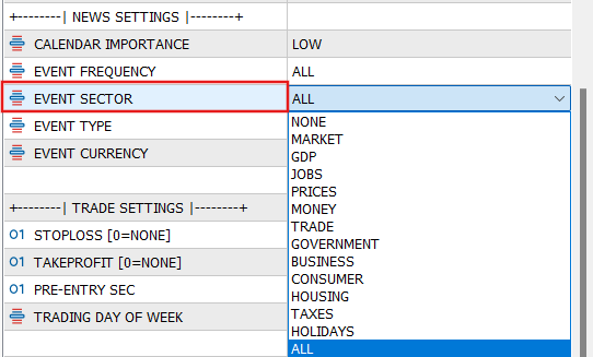 EVENT SECTOR Input parameter