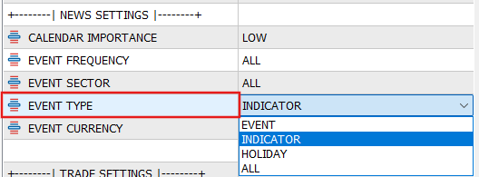 EVENT TYPE Input parameter