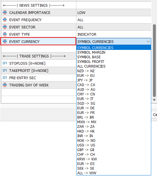 EVENT CURRENCY Input parameter