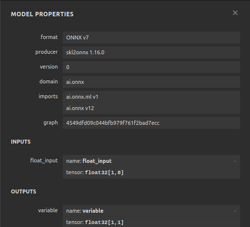 Metadetails of our ONNX model