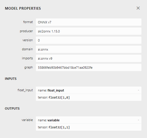 Our ONNX model metadetails