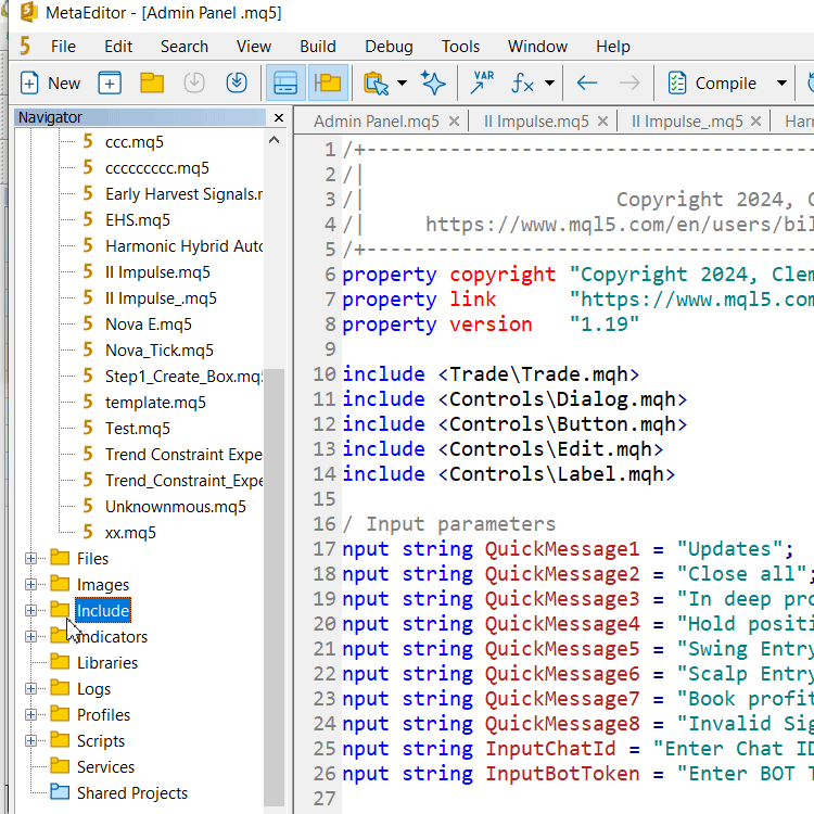 Loacate the root folder folder for includes files