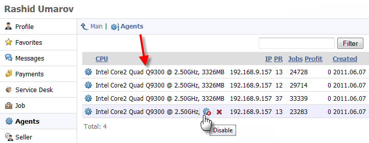 Data on Tester Agents in an MQL5.community Profile