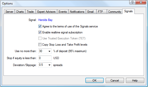 Vá para as configurações do terminal do cliente e verifique duas opções na guia Sinais