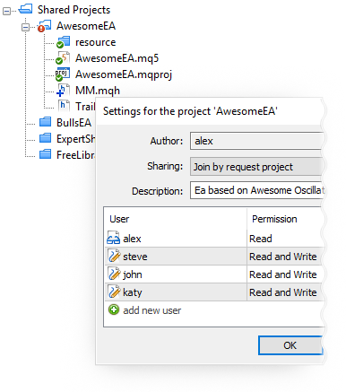 MQL5 Storage supports shared projects