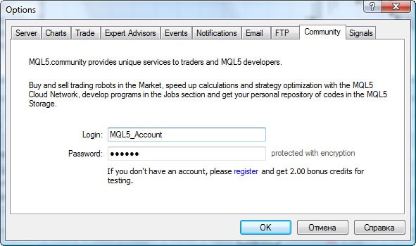 Vá para as configurações do terminal do cliente e especifique o seu login e senha da sua conta MQL5.com