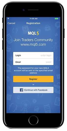 Yeni MetaTrader 5 iOS build 1509: Facebook ile MQL5.com&#39;a giriş yapın