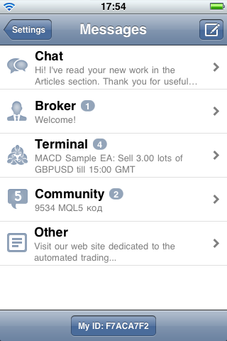 Classification of Messages in MetaTrader 5 for iOS