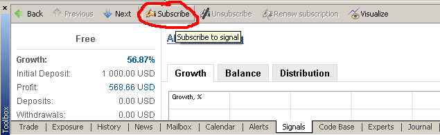 Subscribe to a signal