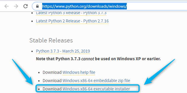 Pyton Download Windows x86-64 ausführbares Installationsprogramm