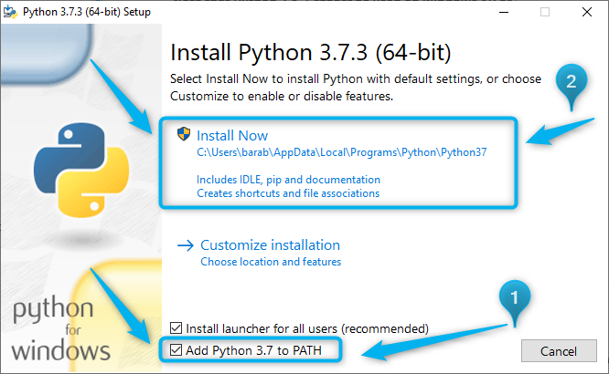 Python 3.7をPATHに追加する。