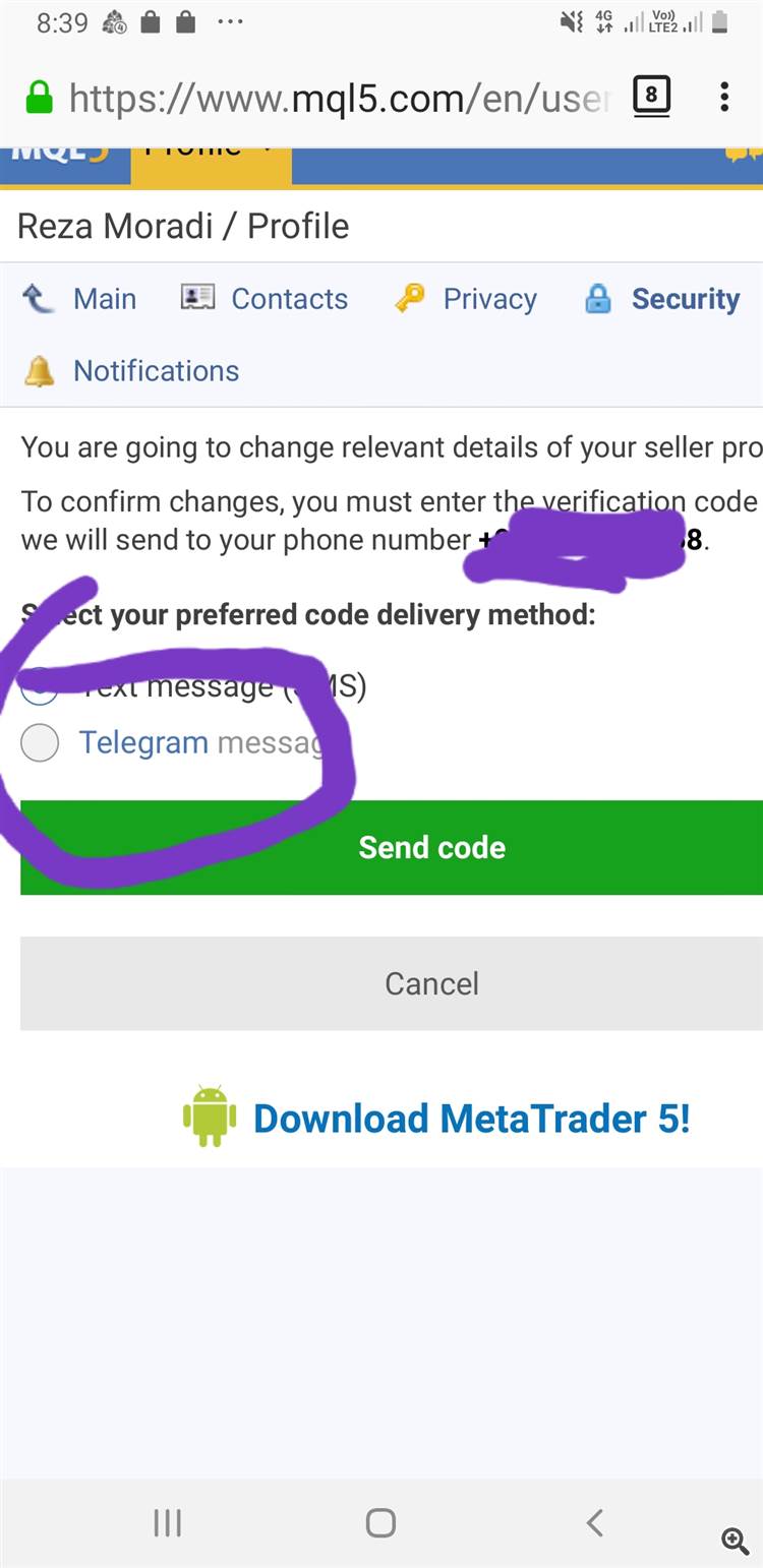How to add telegram option in the Registry section on mql5 site