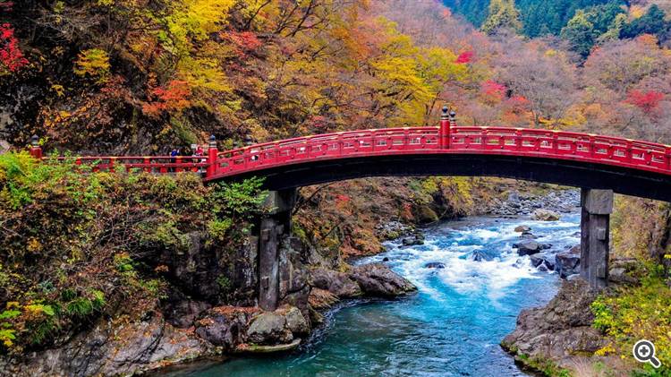 Antique Shinkyo bridge in the Nikko Japanese mountains Japan