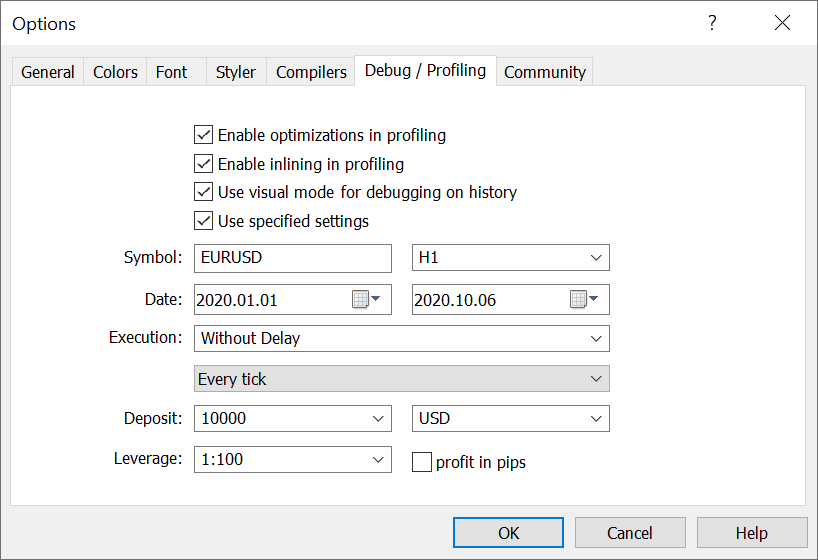 For visual debugging enable the appropriate option in MetaEditor settings
