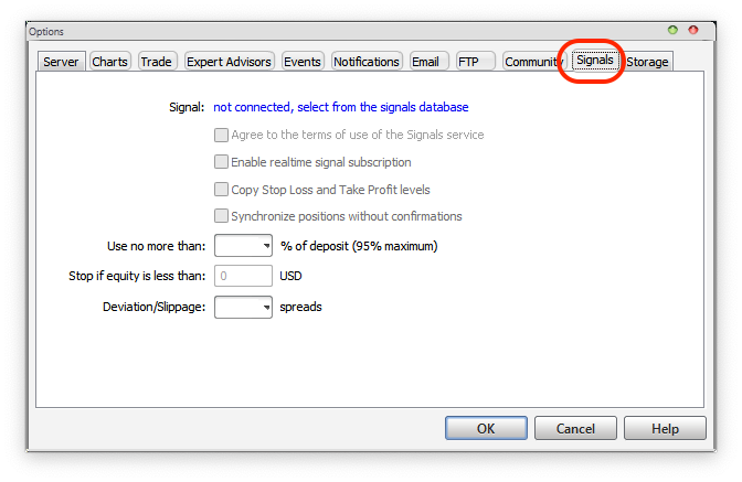 You should see this tab under options, this is a capture from the latest MT5 version, and is there since some time ago on previous versions
