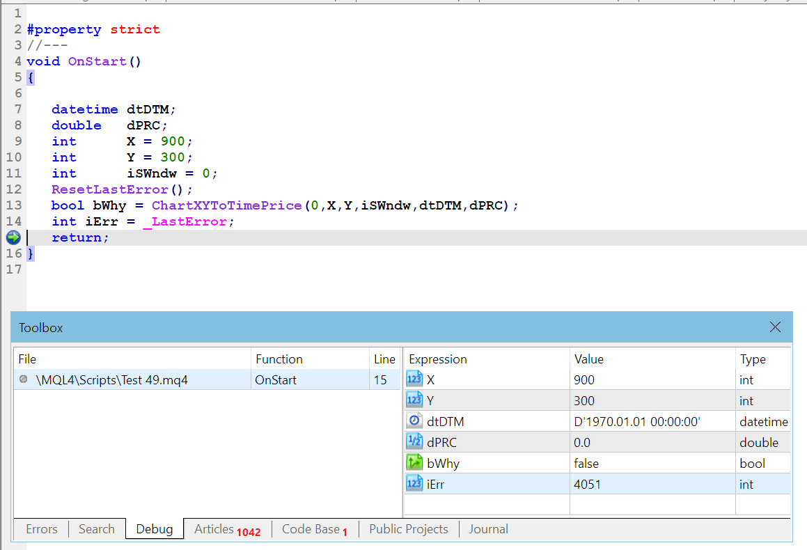 Bizzare error from uber-simple ChartXYToTimePrice function - Price 