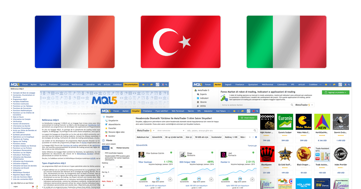 Trois nouvelles langues sur la MQL5.community : français, italien et turc