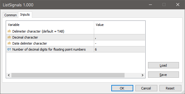 Listing all Signals' properties to a CSV file.