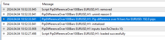 Calculate pip difference over the last N bars