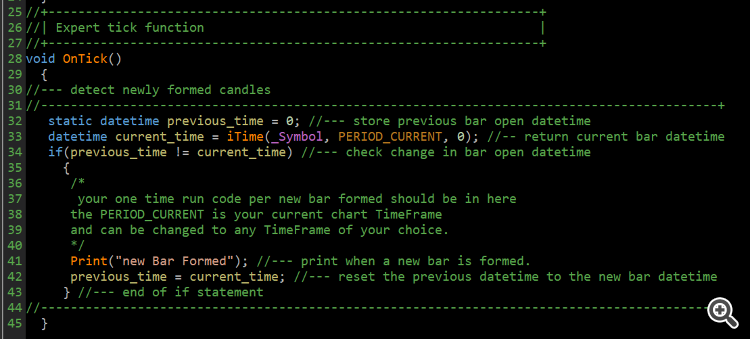 New Candle or Bar formation.