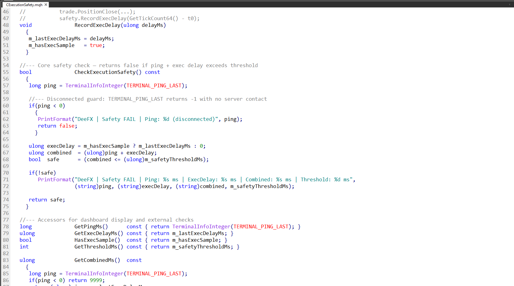 CExecutionSafety - Ping + Execution Latency Guard for MQL5 EAs