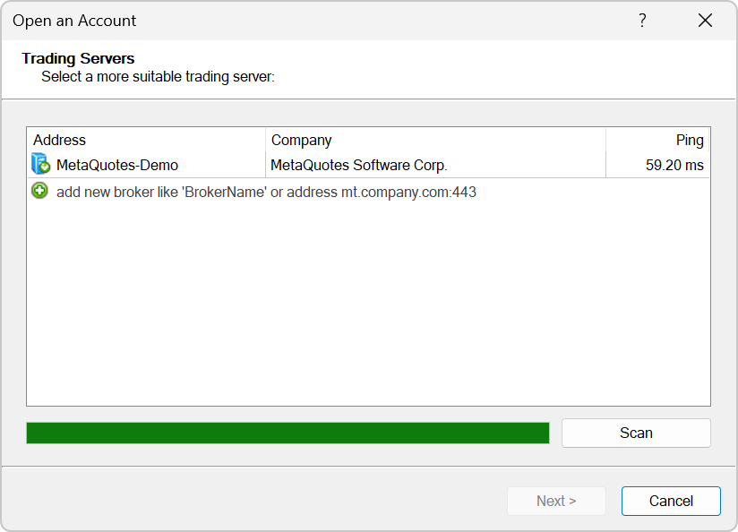 Чтобы получить обновление, откройте демо-счет на MetaQuotes-Demo