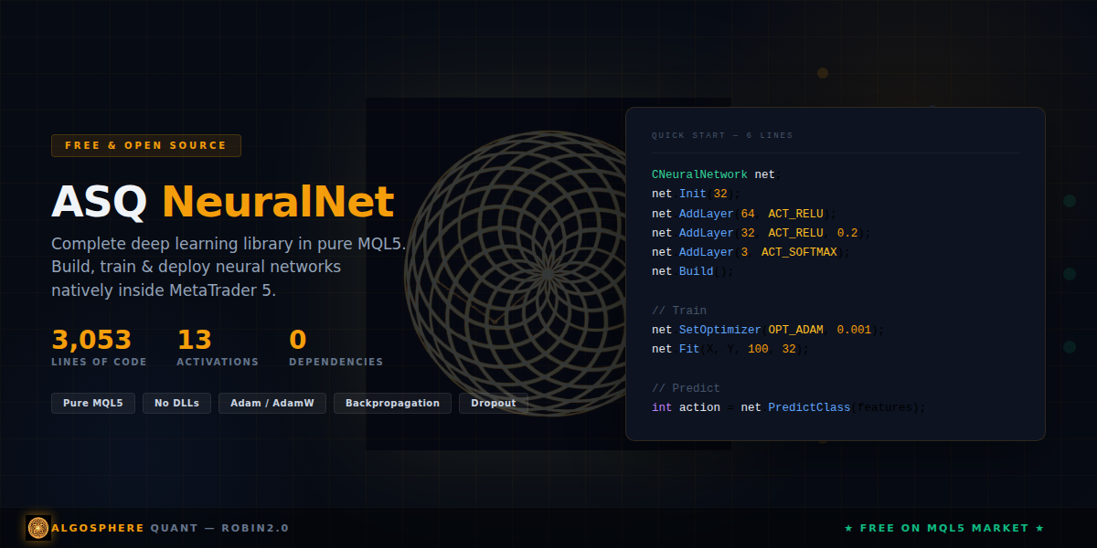 ASQ NeuralNet Pure MQL5 Neural Network Library