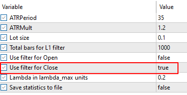 Входные параметры советника ATRChannelBreakoutFiltered с L1-фильтром выхода из рынка