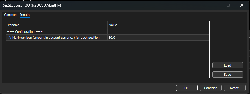 SetSLByLoss — set Stop Loss on all open positions by target loss amount