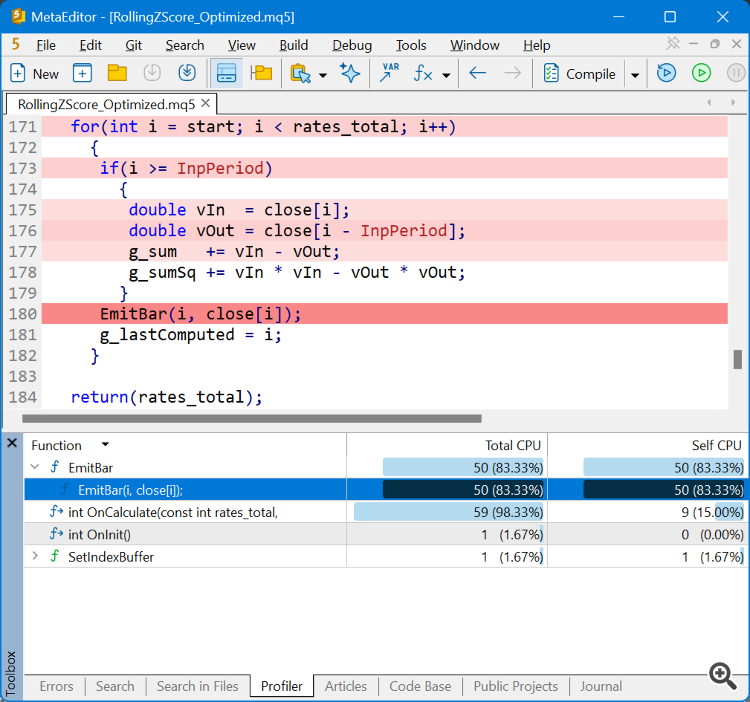 Как выполнить профилирование кода MQL5 в MetaEditor