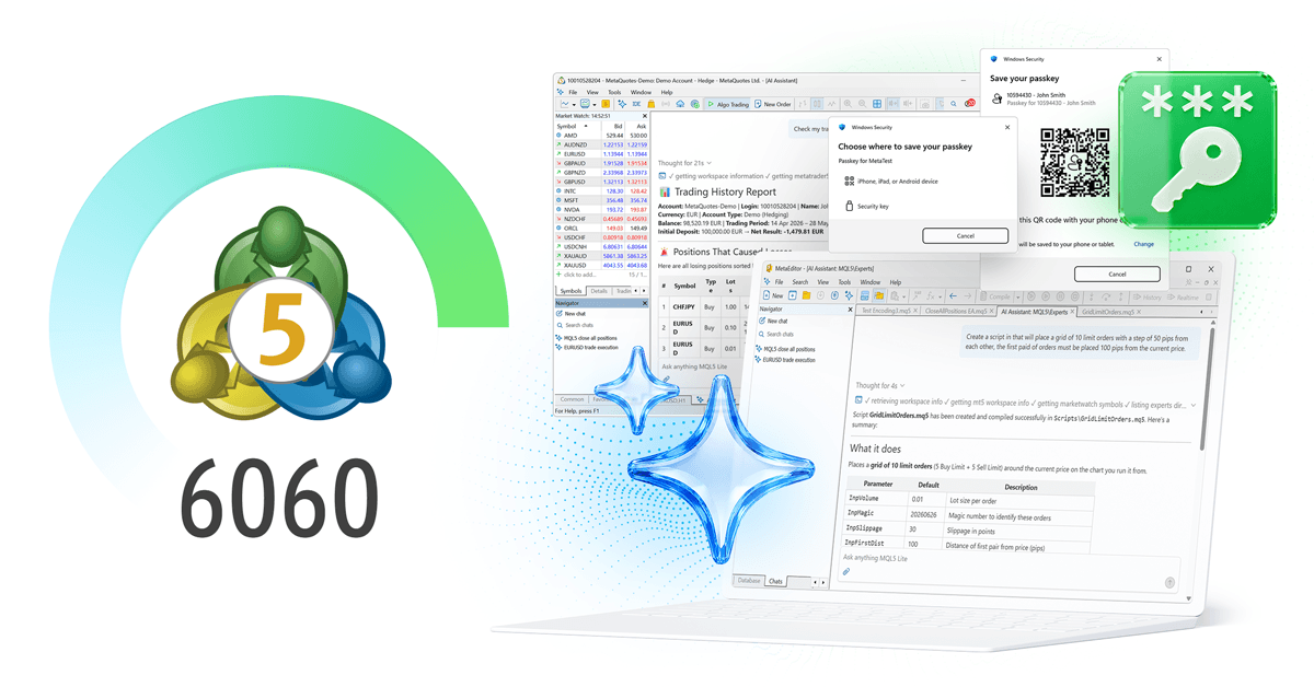 Nueva versión de la plataforma MetaTrader 5 build 6060: Integración de IA, Passkey y edición sencilla de código en MetaEditor