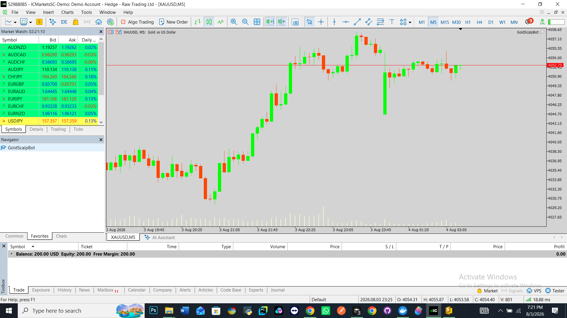GoldScalpBot — Autonomous XAUUSD Scalper with Local App Bridge (IC Markets)