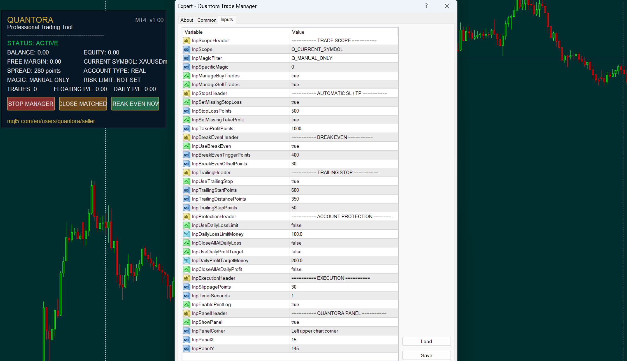 Quantora Trade Manager MT4 - Professional Position Management Utility