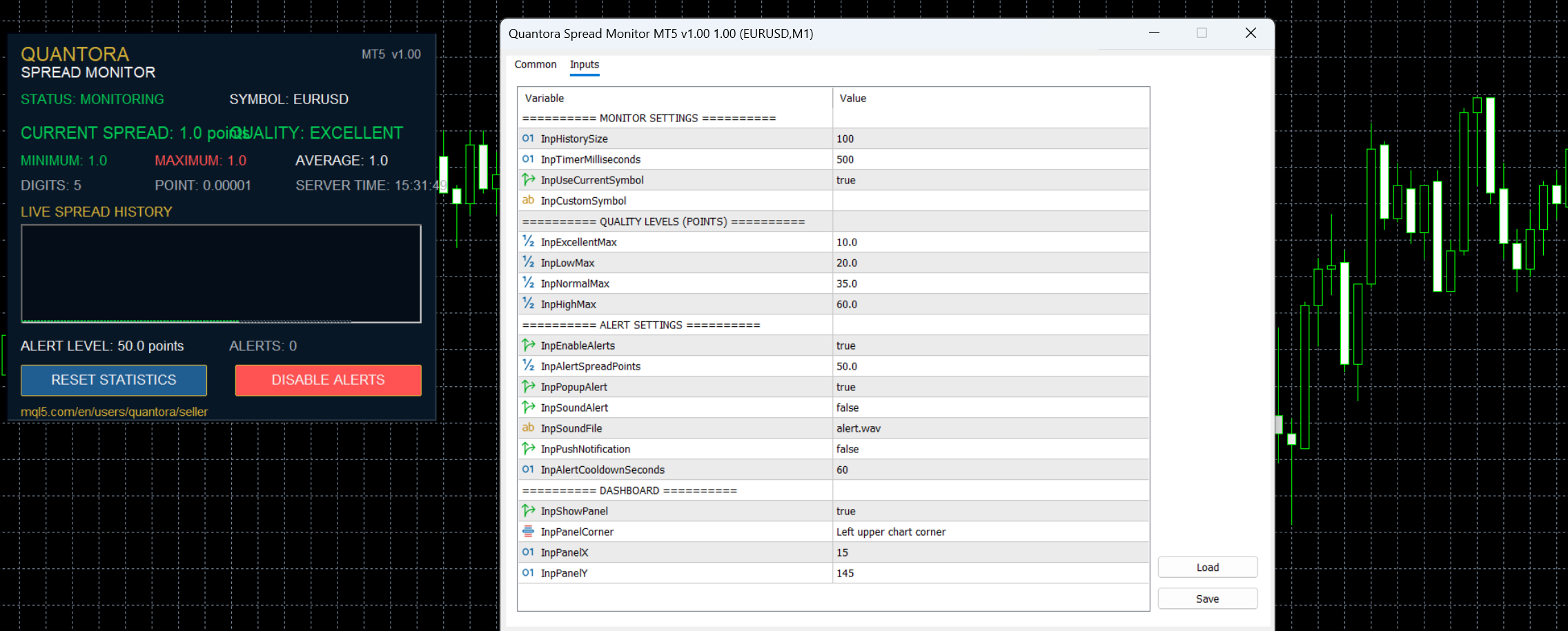 Quantora Spread Monitor MT5 -  Professional Live Spread Monitoring Tool