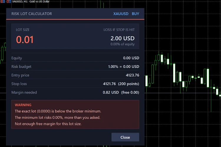 Risk-Based Lot Size Calculator Script with On-Chart Panel