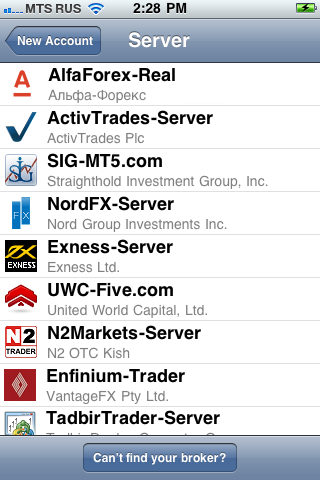 Brokers in MetaTrader 5 iPhone