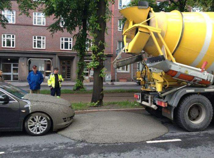A cement truck is a shy machine