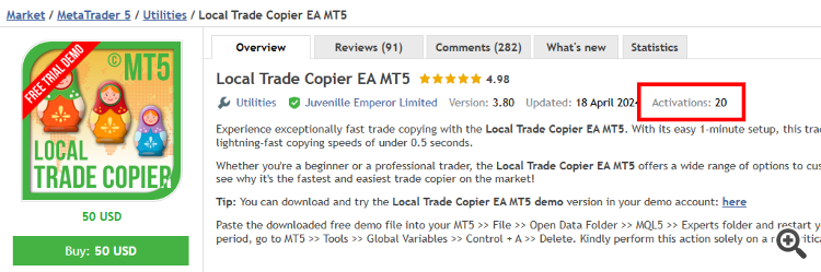 Comments | Local Trade Copier EA MT5 | Buy Trading Utility for MetaTrader 5