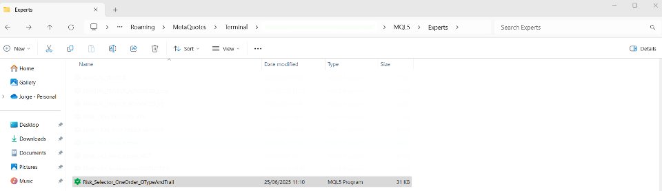 Captura de pantalla #3 One Trade Risk Selector with Type and Trail