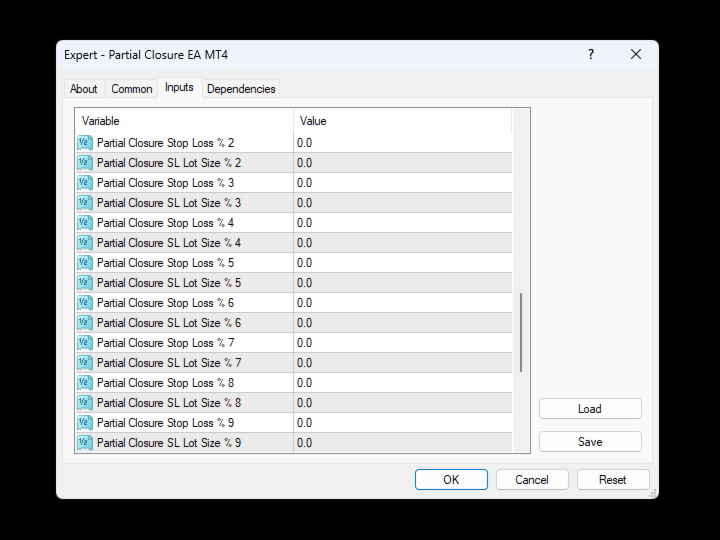 Screenshot #3 Partial Closure EA MT4