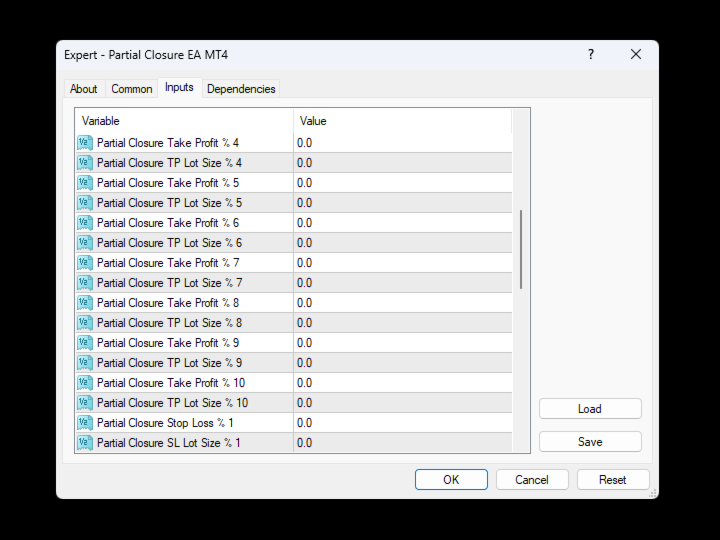 Screenshot #2 Partial Closure EA MT4