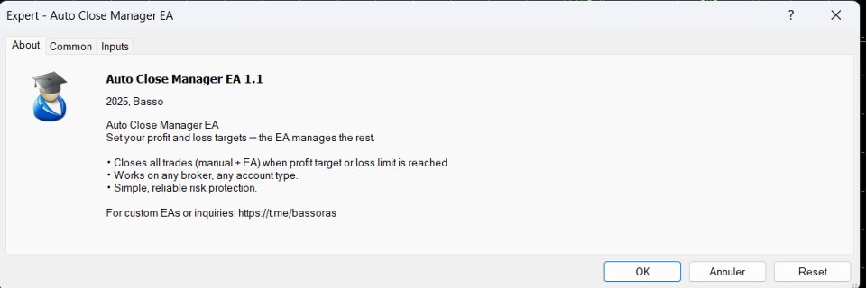 Screenshot #1 Auto Close Manager EA